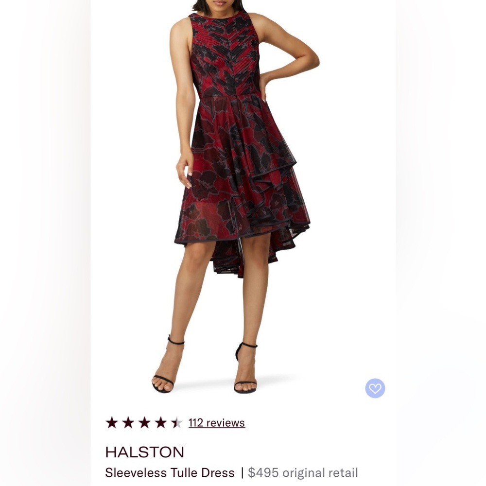 Halston Red and Black sleeveless Tulle High-Low Dress
